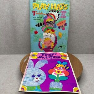 Whitman Vintage Press Out Activity Books Play Hats Finger Swingers 1960s Easter